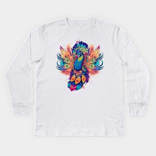 Rainbow of Peacock Delight Kids Long Sleeve T-Shirt